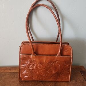 Brown Embossed Leather Handbag